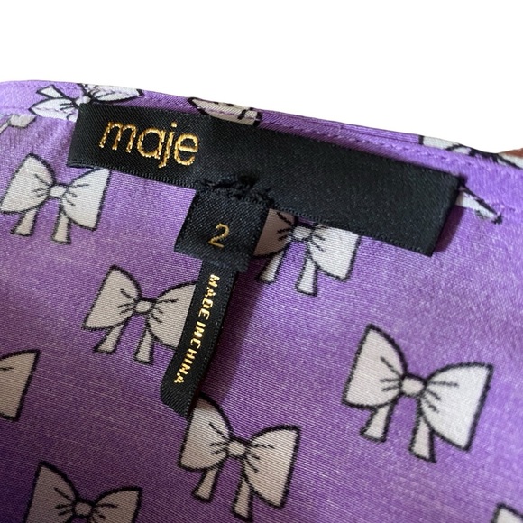 Maje Sz 2 Flowing Bows Print Purple Guipure Collar Top - Picture 8 of 10